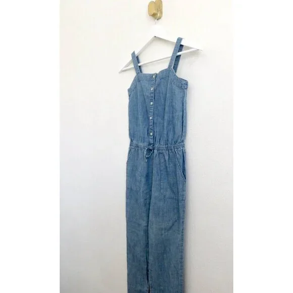 NEW! Polo Ralph Lauren Chambray Jumpsuit Button Front Blue Girls SZ 6-7 Years - Picture 4 of 8